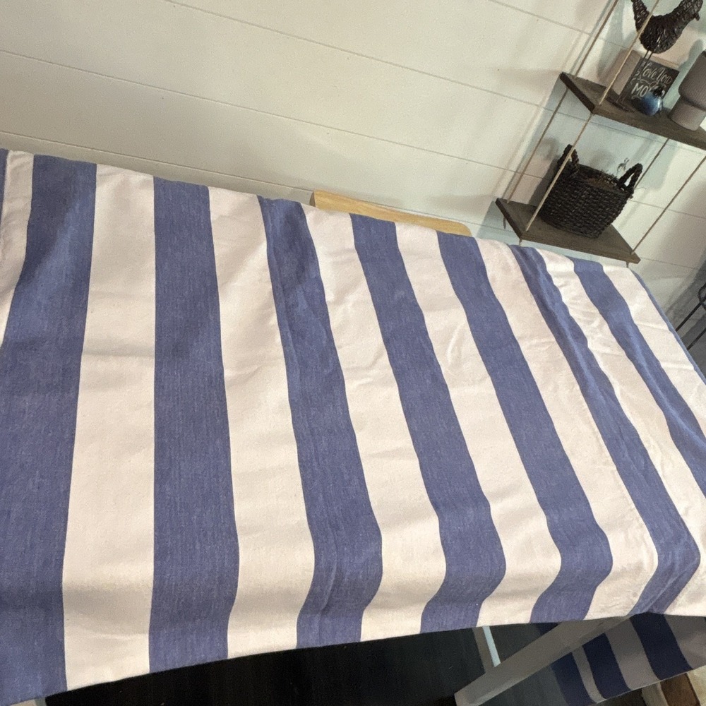 Pottery Barn Blue & White Stripe Cotton Tablecloth, Picnic Blanket 66"x66"